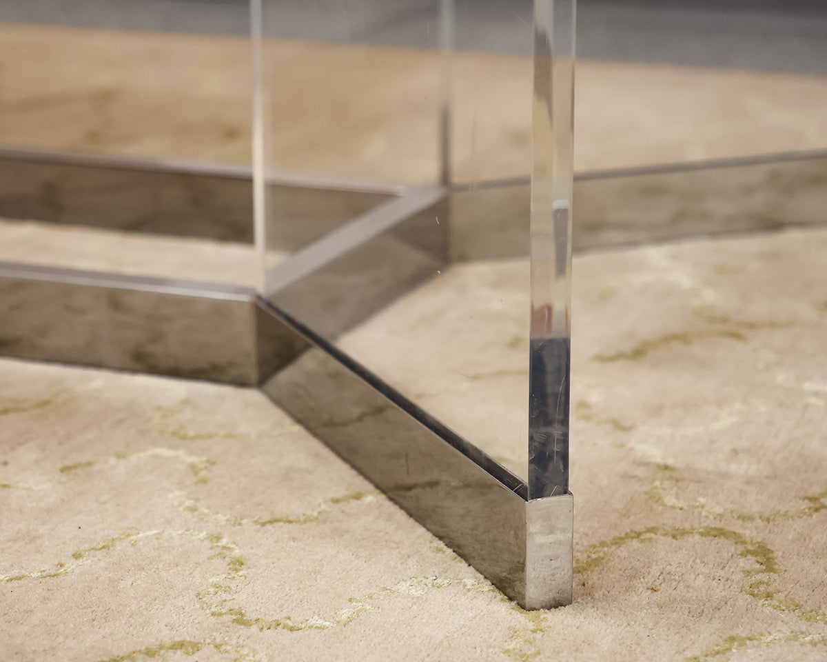 Ligne Roset Chrome Dining Table with Frosted Glass Top.