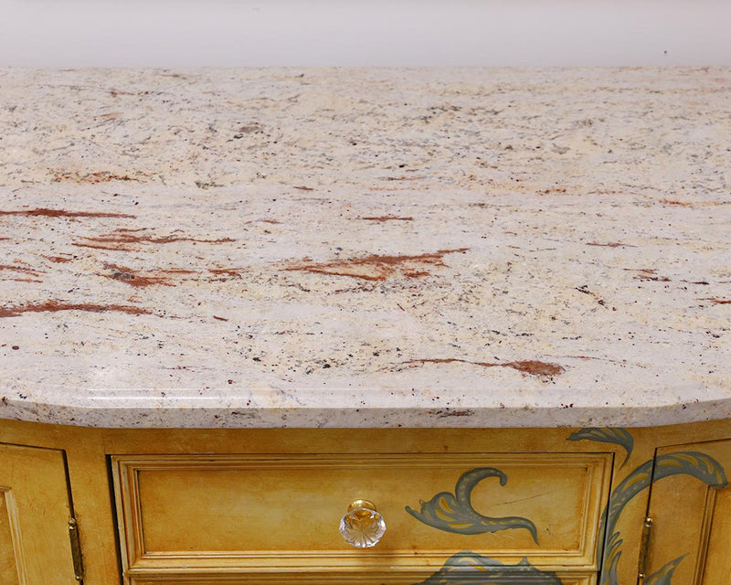 Hand Painted Yellow  Sideboard with Marble Top