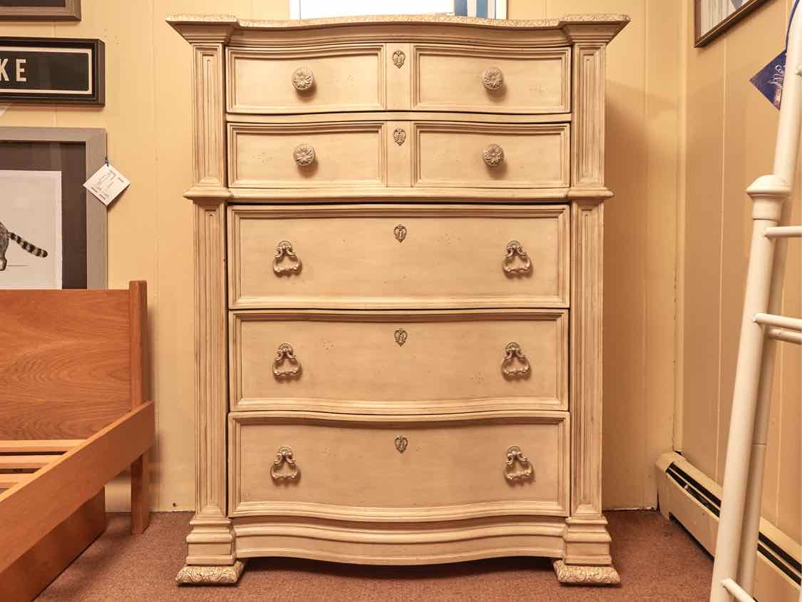 Magnussen Home Antiqued Beige Finish 5 Drawer Chest – Furniture