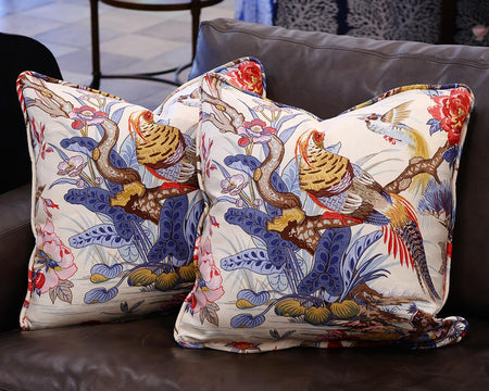 Pair of 18" Square Accent Pillows in Manuel Canovas Fabric