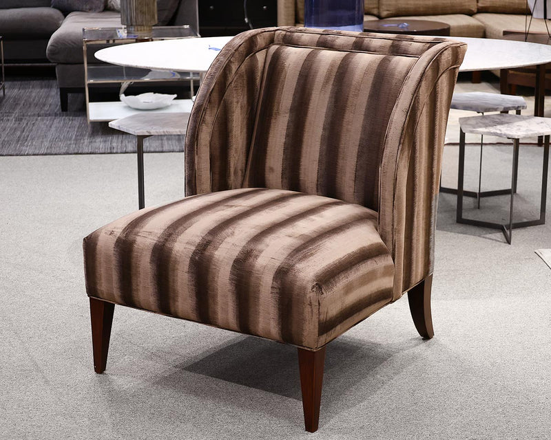 Pair of Contemporary WingBack Chairs in Brown & Beige Stripe Upholstery