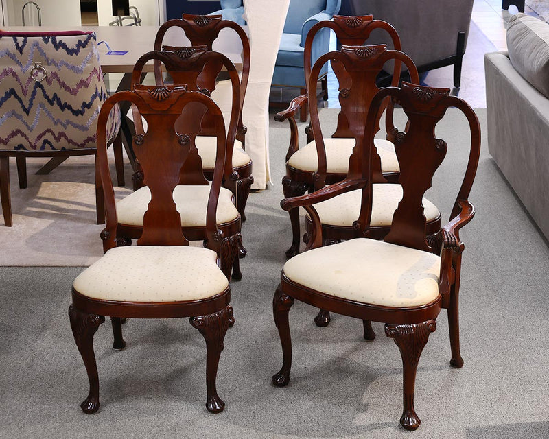 Set of 6 Baker Mahogany Carved Dining Chairs with Shell Motif