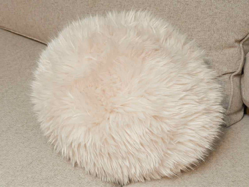 Round Ivory Alpaca Fur Accent Pillow