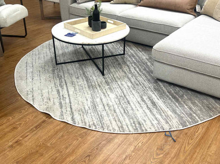 Round Grey and White Area Rug