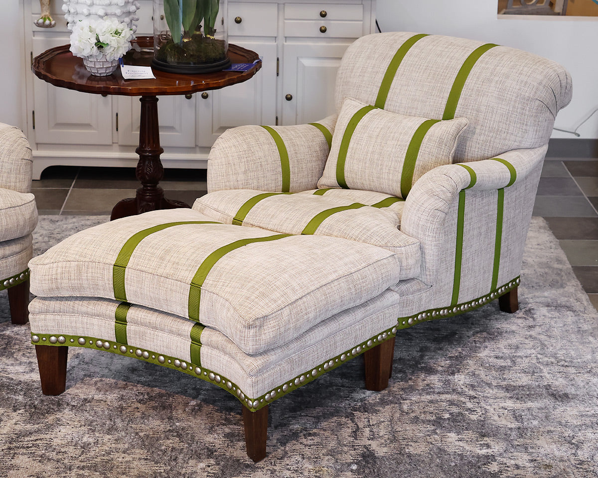 Pair of Custom Chairs and Ottoman