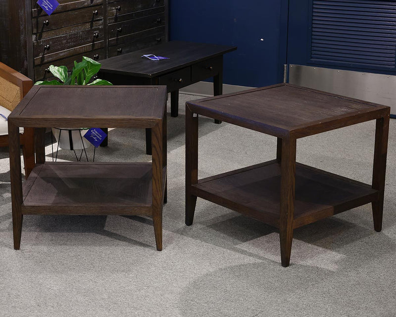 Pair of RH French Contemporary Square Side Tables in Brown Oak