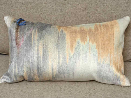 Gray Velvet Striated Color Lumbar Shape  Accent Pillow