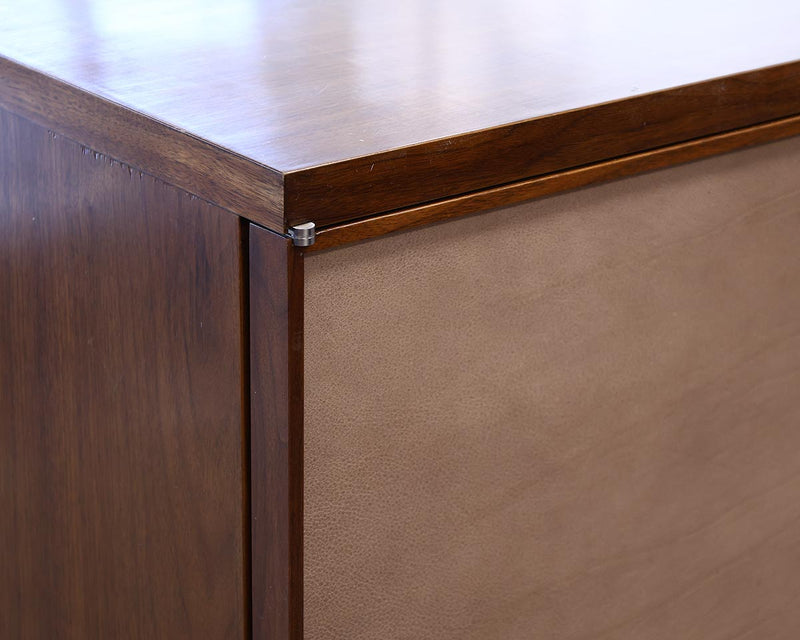 Roman Thomas Sideboard with Walnut Cabinet and Taupe Leather