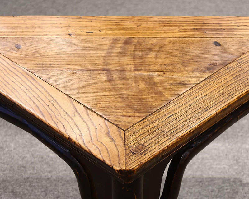Triangular Side Table with Oak Top on Dark Finish Base