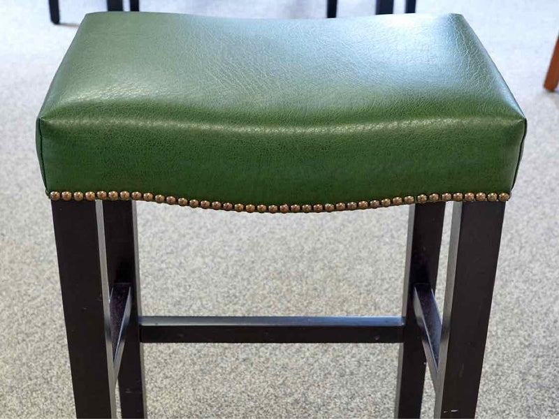 Set of 4 Green Leather Counter Stools