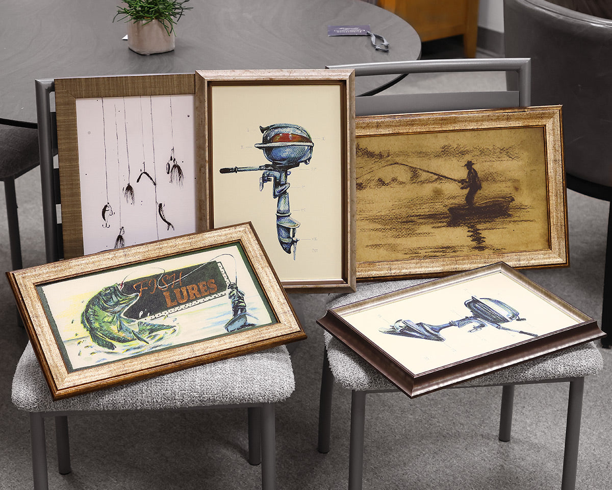 Set of 5 Fishing Lure Framed Artwork  Furniture Consignment Gallery