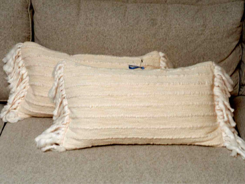 Pair Of Off White Woven With Tassels Accent Pillows