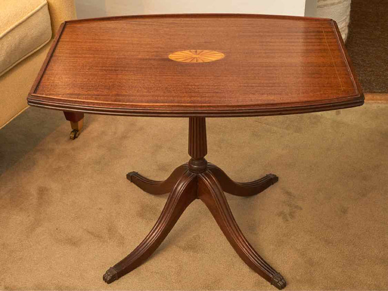 Mahogany Zebra Stripe Pedestal Cocktail Table with Inlaid Center