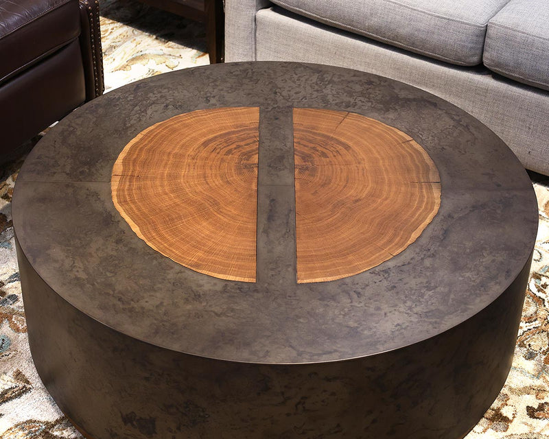 'Acacias'  Metal Round Cocktail Table with Wood Insert
