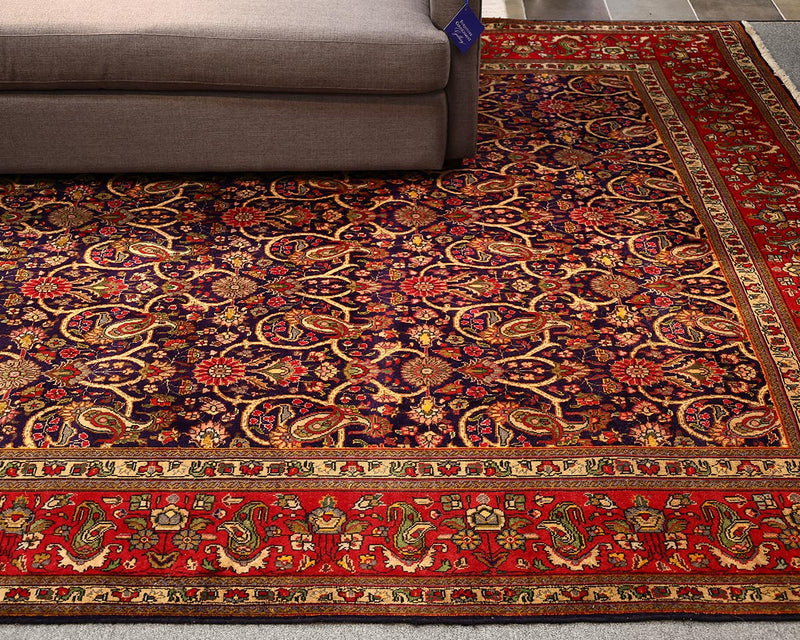 Jewel Tone Wool Oriental Area Rug with Red Border