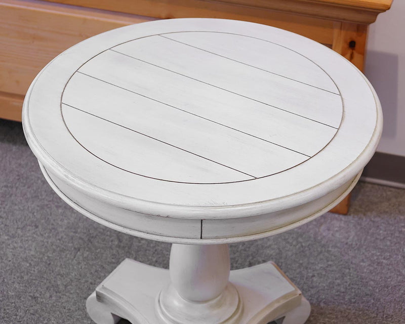 Ashley Furniture Round Plank Top Side Table in Ivory