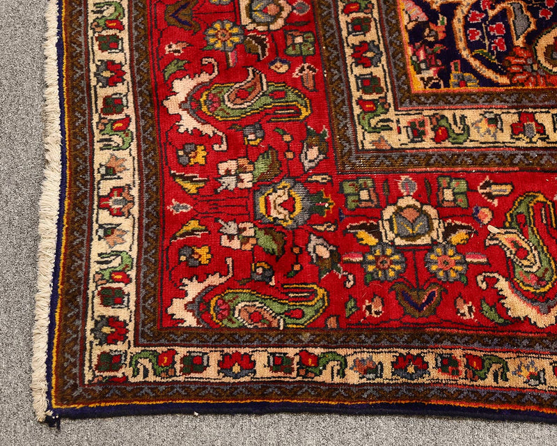 Jewel Tone Wool Oriental Area Rug with Red Border
