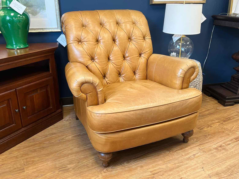 Ethan Allen 'Shawe' Camel Leather Arm Chair