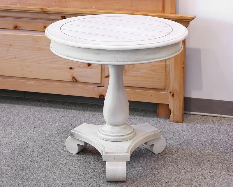 Ashley Furniture Round Plank Top Side Table in Ivory
