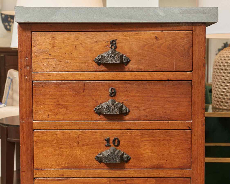 Vintage Haberdashery Numbered 7 Drawer Small Storage Piece with Stone Top