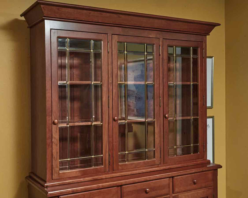 Cherry 3 Brass Leaded Glass Doors Lighted  China Cabinet