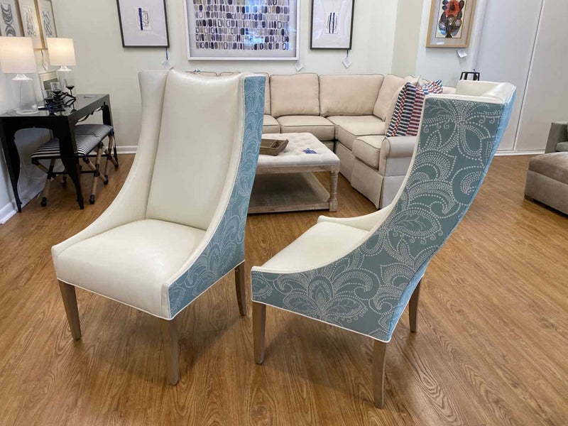 Pair of Wingback Chairs in Ivory Leather