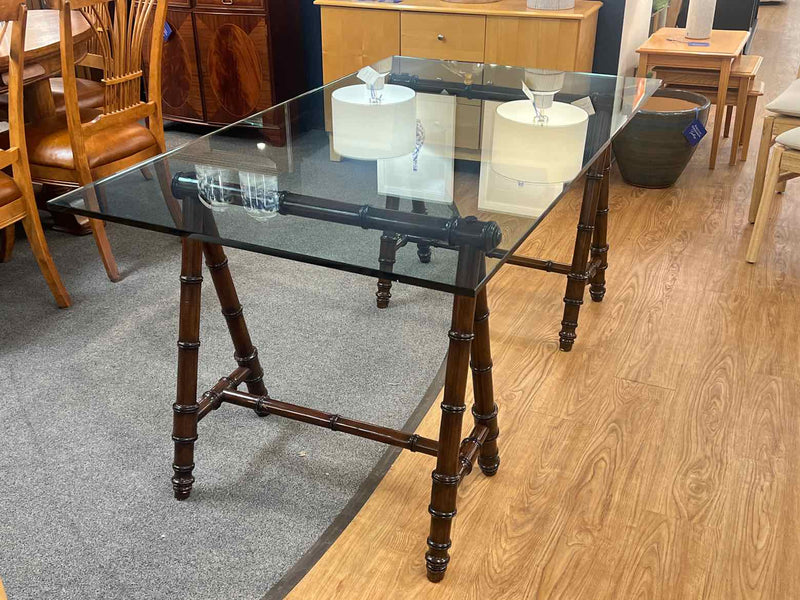 Restoration Hardware Sawhorse Bamboo and Glass Dining Table