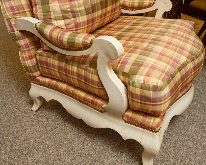Pair of French Country Chairs in Plaid Upholstery