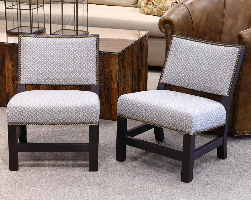 Pair of Lee Blue Gray & Ivory Upholstered Chairs