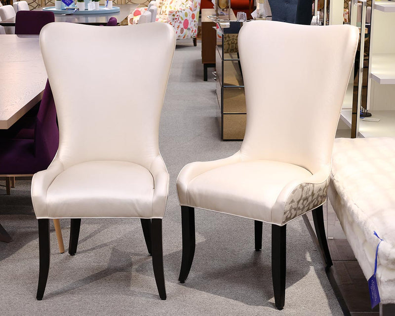Pair of Designmaster Furniture Chairs in Champagne Leather & Donghia Fabric