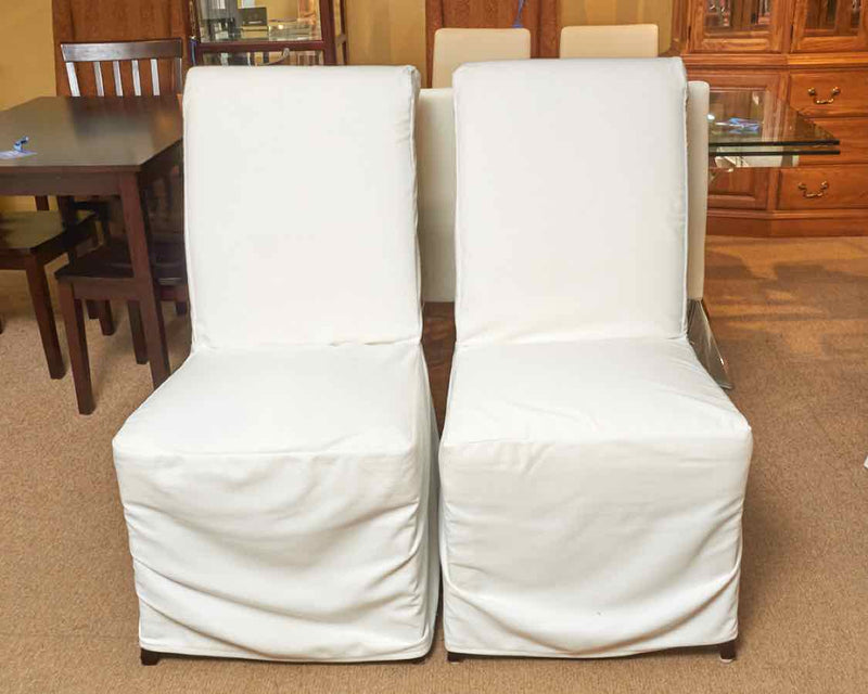 Pair of Pottery Barn White Cotton SlipCover  Dining Chairs