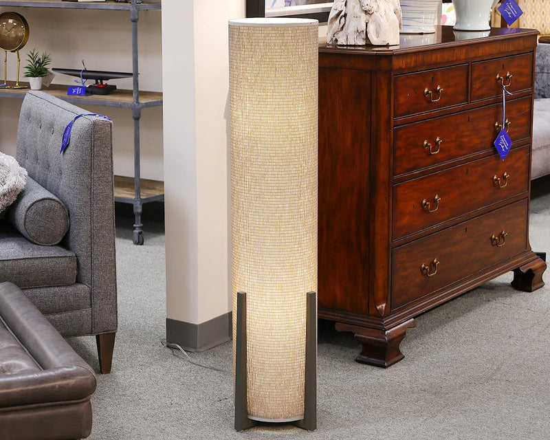 Tube Floor Lamp with Grey Base & Weave Fabric Cylinder