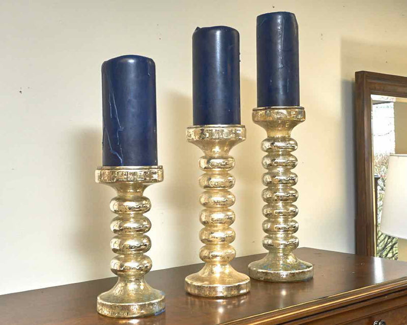 Set of 3 Mercury Glass Candle Sticks