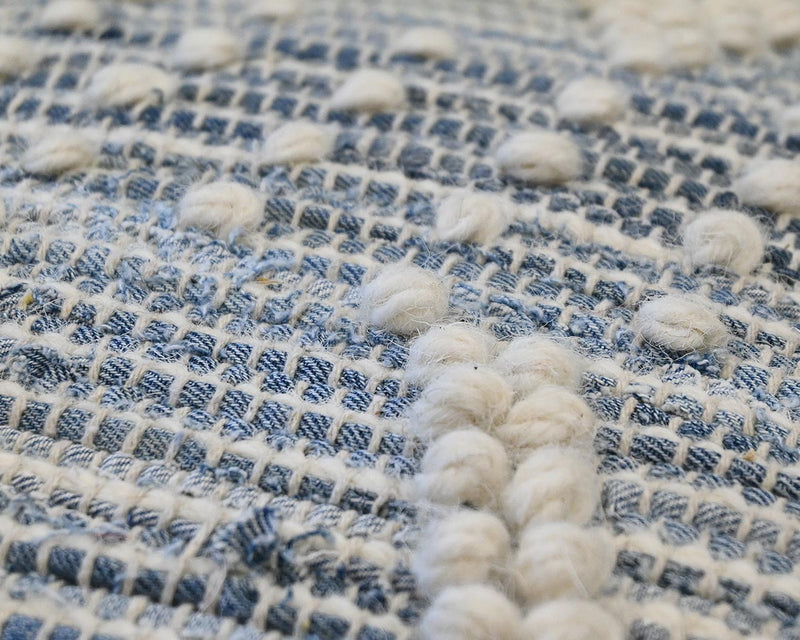 'Rofi Pouf' Denim and Ivory Cotton Stitched Cube Ottoman