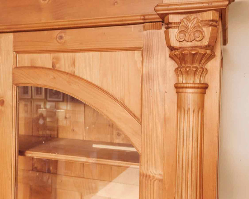Reclaimed Pine 2 Glass Door 2 Drawer/Door With Reeded Columns Cabinet