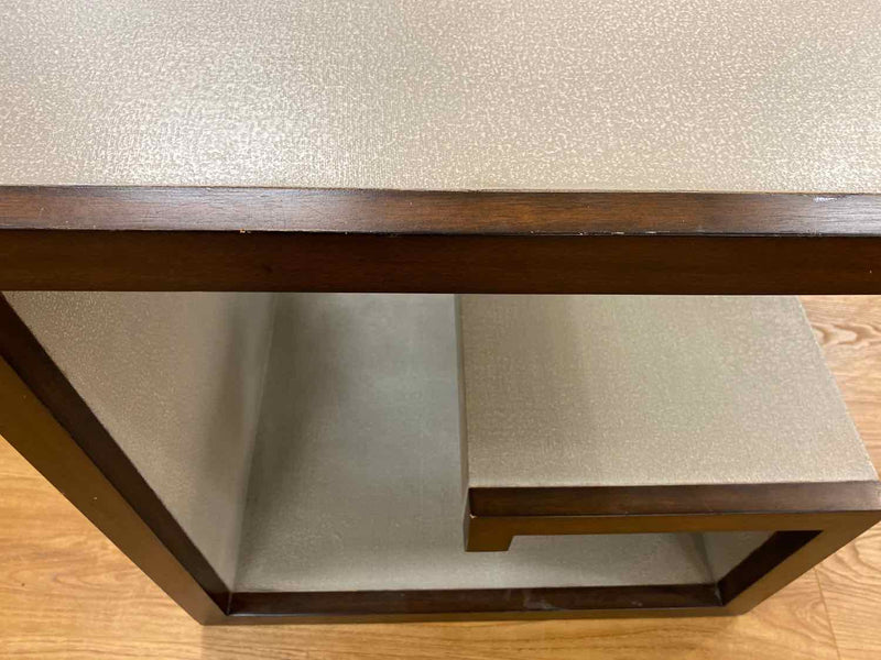 Waxed Gray Canvas & Wood Greek Key Side Table with Shelf,  Set of 2