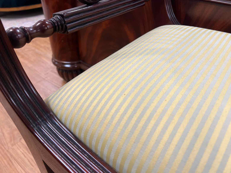 Mahogany Harp Settee w/ Yellow Striped Upholstery