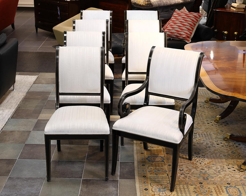 Set of 8 Kindel Grand Rapids Sleigh Back Dining Chairs in Black & Gold