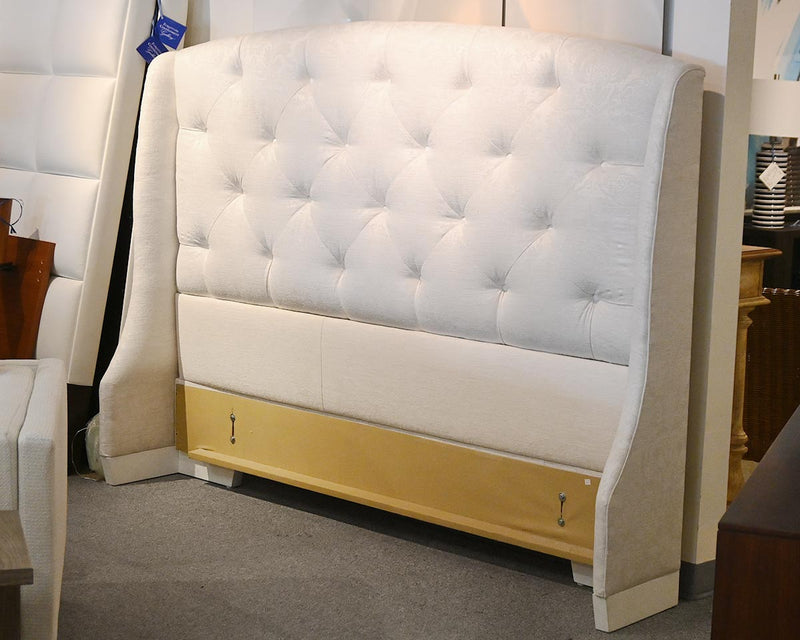 Tufted White King Shelter Bed with Low-Profile Footboard