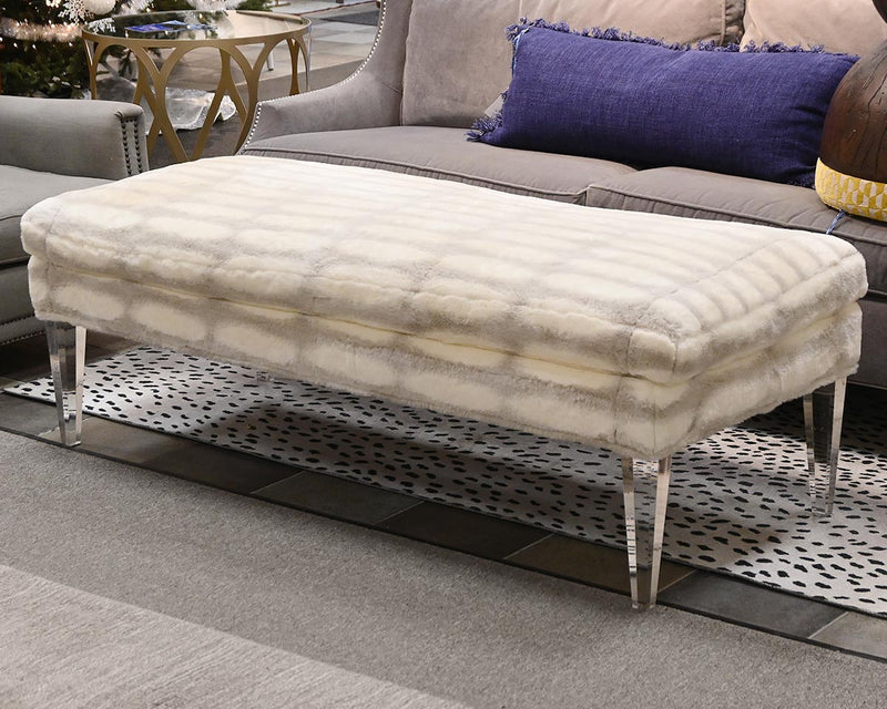Bench in Grey and Cream Faux Fur on Lucite Legs