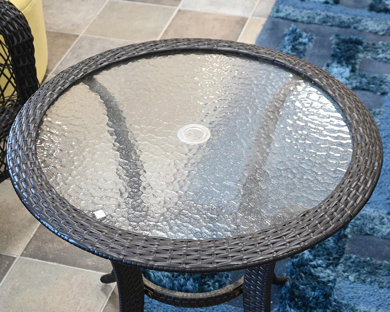 Black Resin Indoor/Outdoor Glass Top Table w/ 2 Arm Chairs