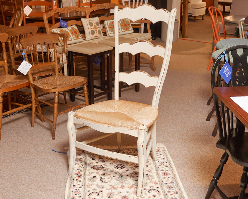 Painted Distressed Yellow Rush Seat Ladder Back Dining Chair