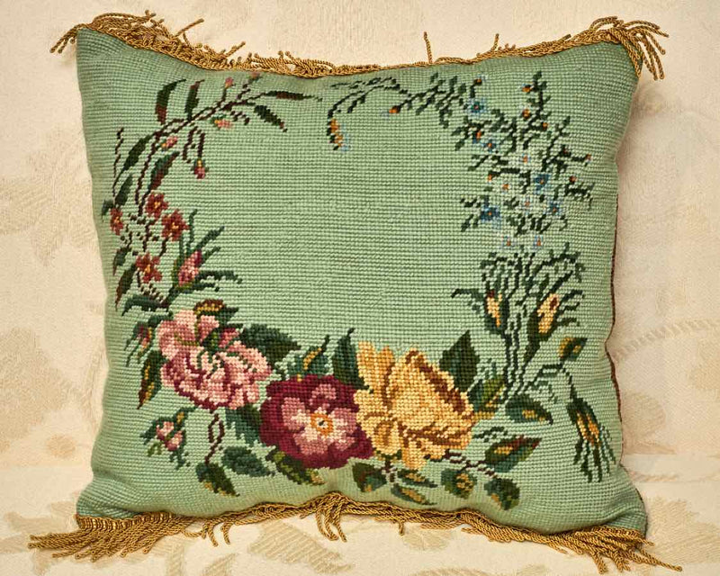 Vintage Needle Work With Pillow Application Accent Pillow