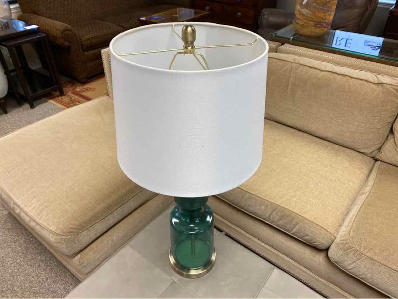 Seeded Emerald Glass Table Lamp