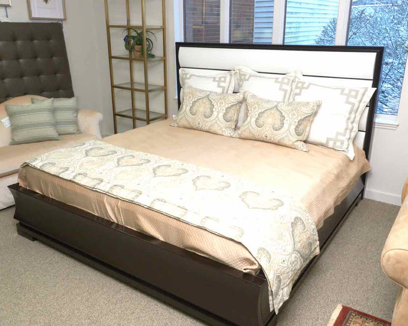 Ethan Allen White Leather & Espresso  King Bed