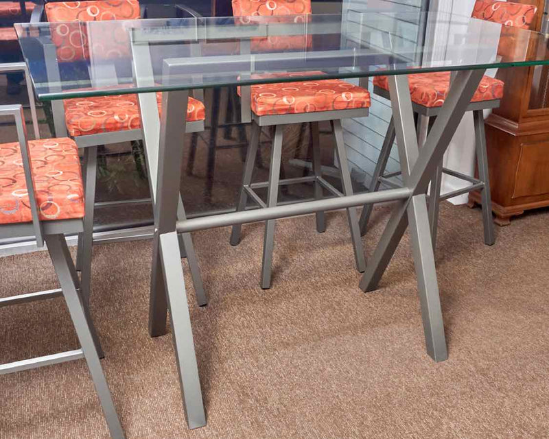 Glass Top Pub Table & 6  Upholstered Bar Chair Set