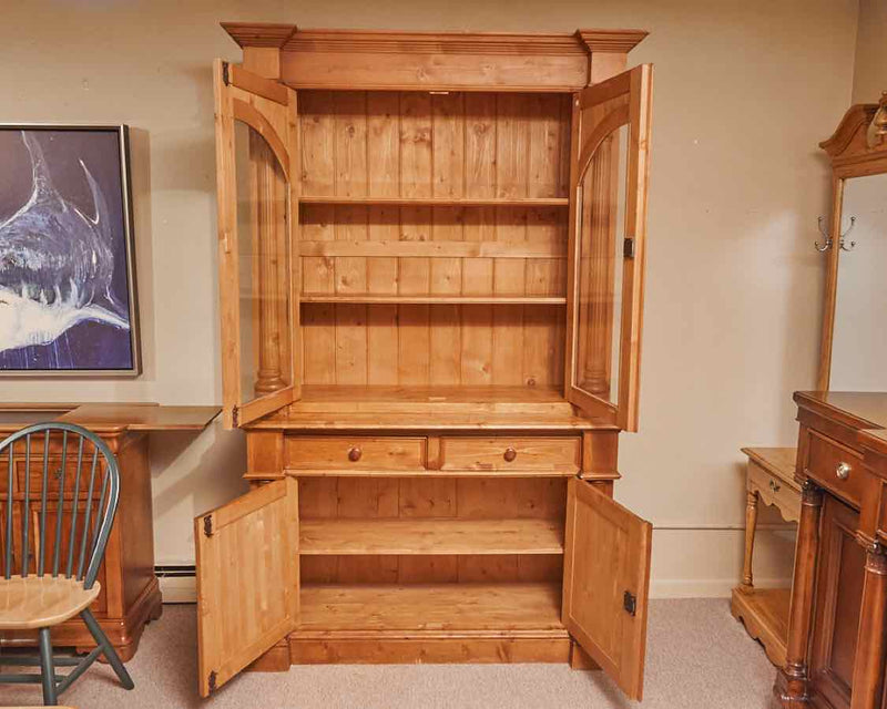 Reclaimed Pine 2 Glass Door 2 Drawer/Door With Reeded Columns Cabinet