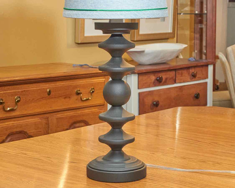 Dann Foley Art Deco Matte Black Turned Base Light Denim Shade Table Lamp