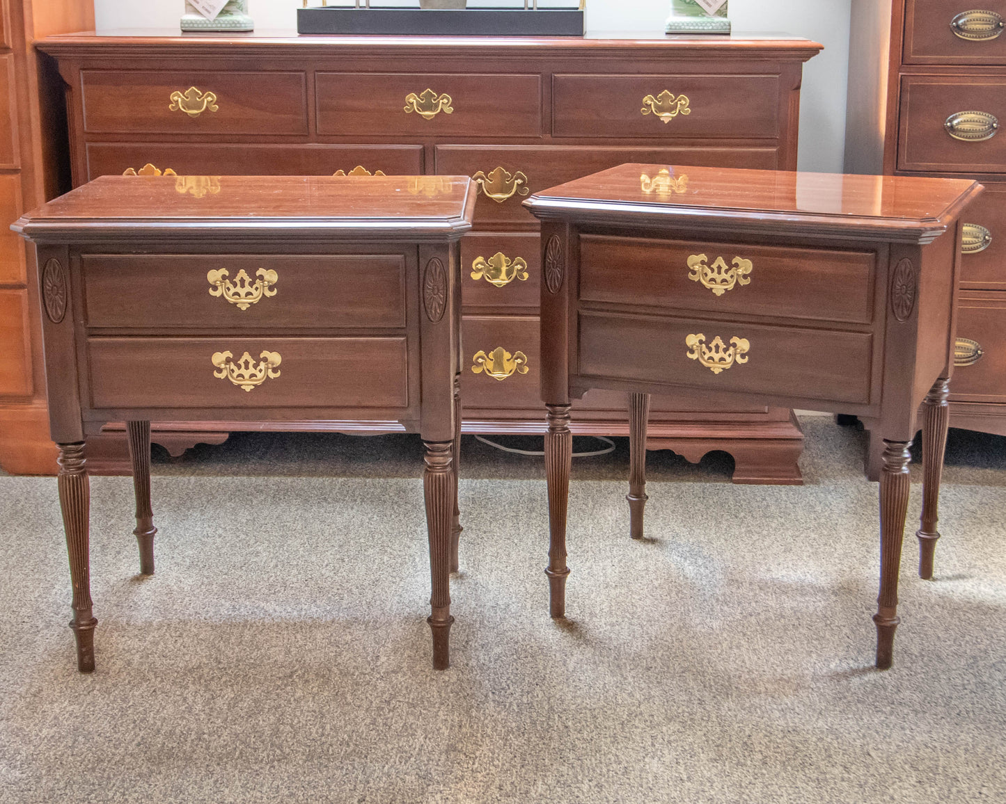 Pair of Ethan Allen 'Georgian Court' Cherry 2 Drawer Nightstands