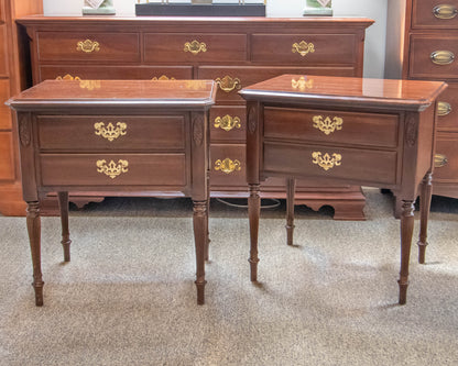Pair of Ethan Allen 'Georgian Court' Cherry 2 Drawer Nightstands